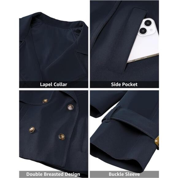 Cropped Trench Coat for Women deep Blue - Picture 5 of 6